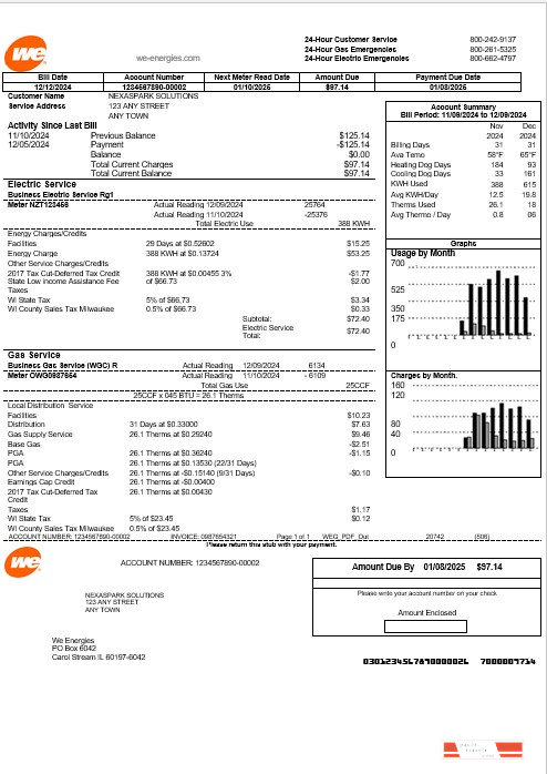 USA We business utility bill template in Word and PDF formats